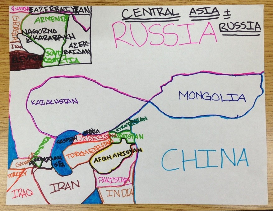 hand drawn map of Central Asia